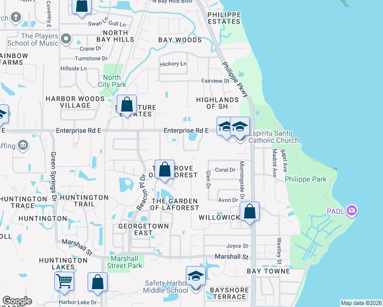 map of restaurants, bars, coffee shops, grocery stores, and more near 2430 Dana Drive in Safety Harbor