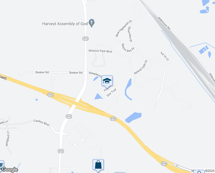 map of restaurants, bars, coffee shops, grocery stores, and more near 3121 Filly Lane in Lakeland