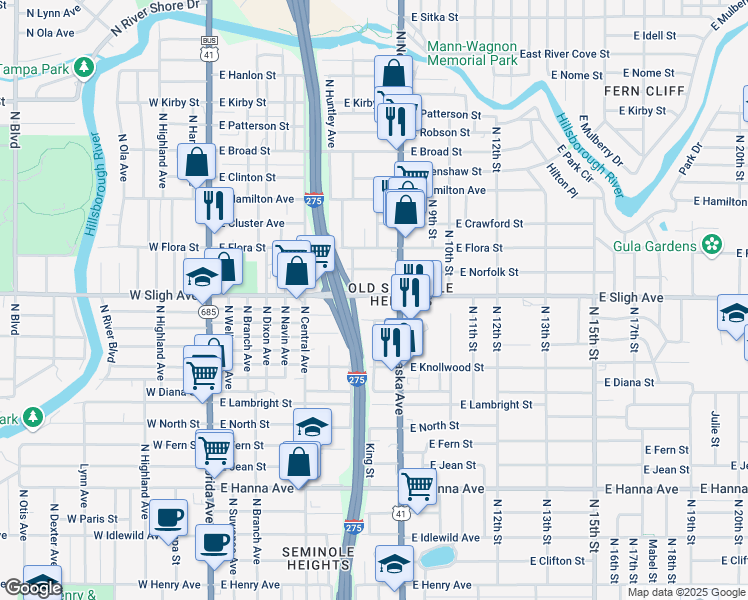 map of restaurants, bars, coffee shops, grocery stores, and more near in Tampa