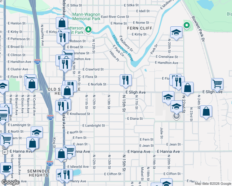map of restaurants, bars, coffee shops, grocery stores, and more near 1308 East Sligh Avenue in Tampa