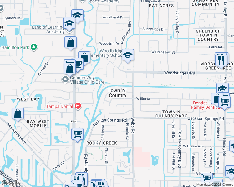map of restaurants, bars, coffee shops, grocery stores, and more near in Town 'n' Country