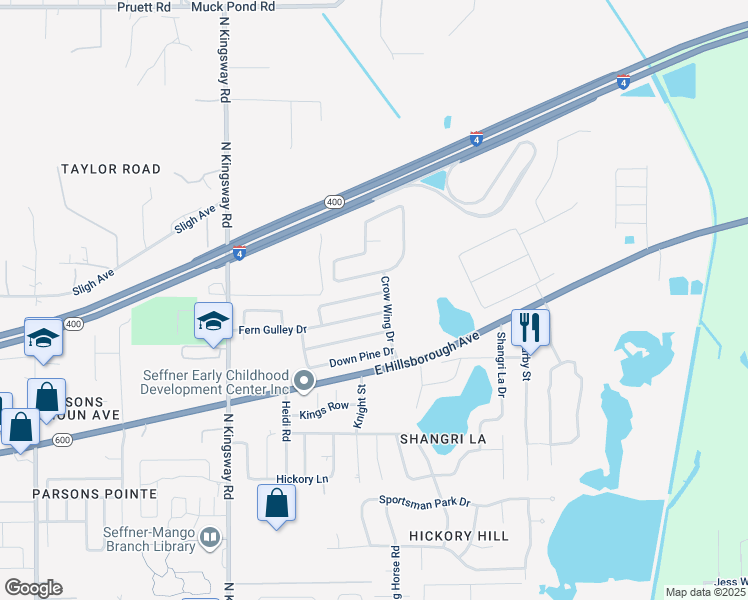 map of restaurants, bars, coffee shops, grocery stores, and more near 441 Kings Path Drive in Seffner
