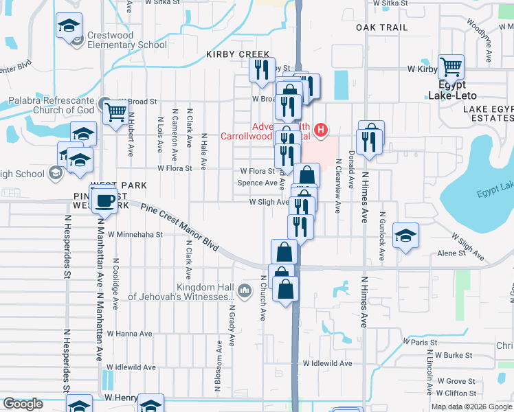 map of restaurants, bars, coffee shops, grocery stores, and more near 3905 West Sligh Avenue in Tampa
