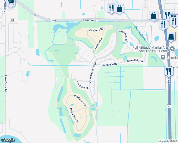 map of restaurants, bars, coffee shops, grocery stores, and more near 803 Eagle Pond Drive in Winter Haven