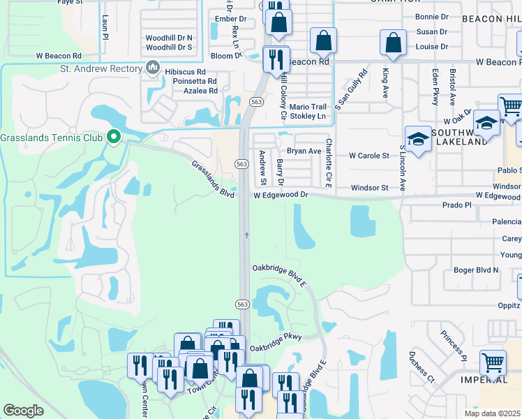 map of restaurants, bars, coffee shops, grocery stores, and more near 3030 Harden Boulevard in Lakeland