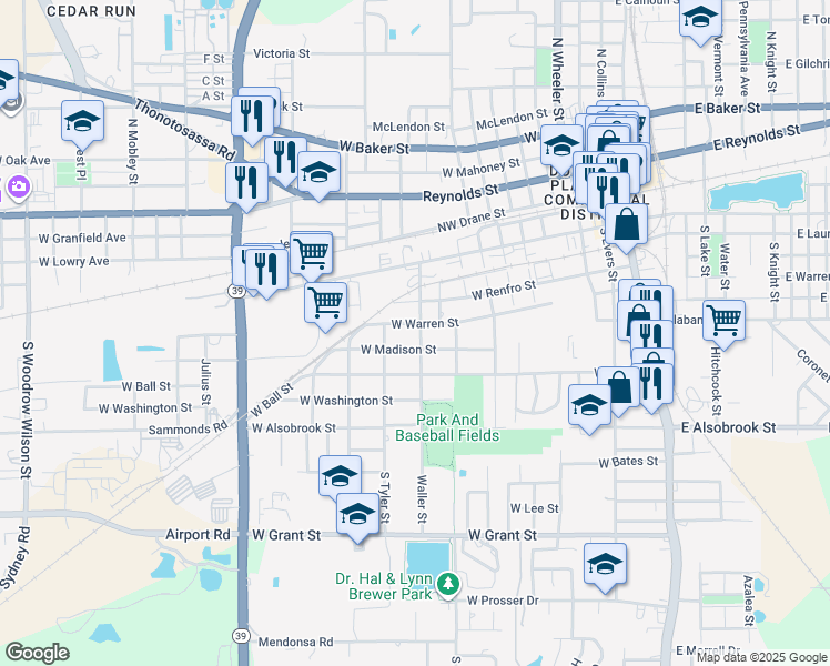 map of restaurants, bars, coffee shops, grocery stores, and more near 818 West Warren Street in Plant City