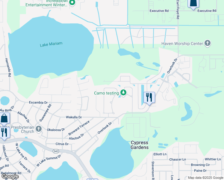 map of restaurants, bars, coffee shops, grocery stores, and more near 237 Santa Rosa Drive in Winter Haven