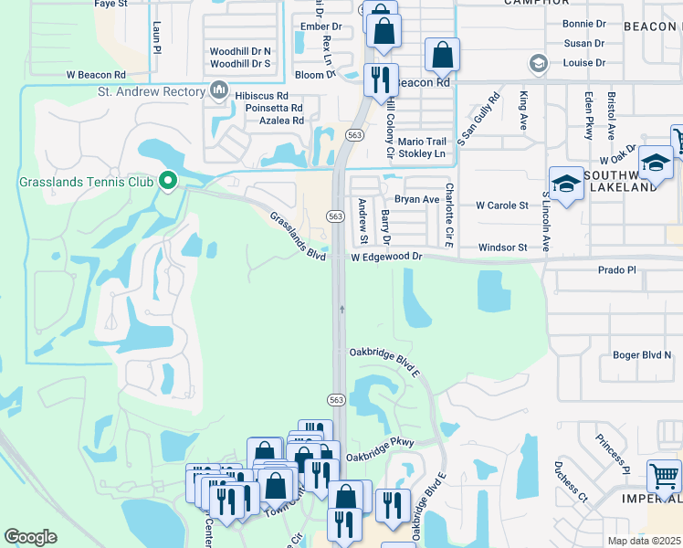 map of restaurants, bars, coffee shops, grocery stores, and more near 2932 Harden Boulevard in Lakeland