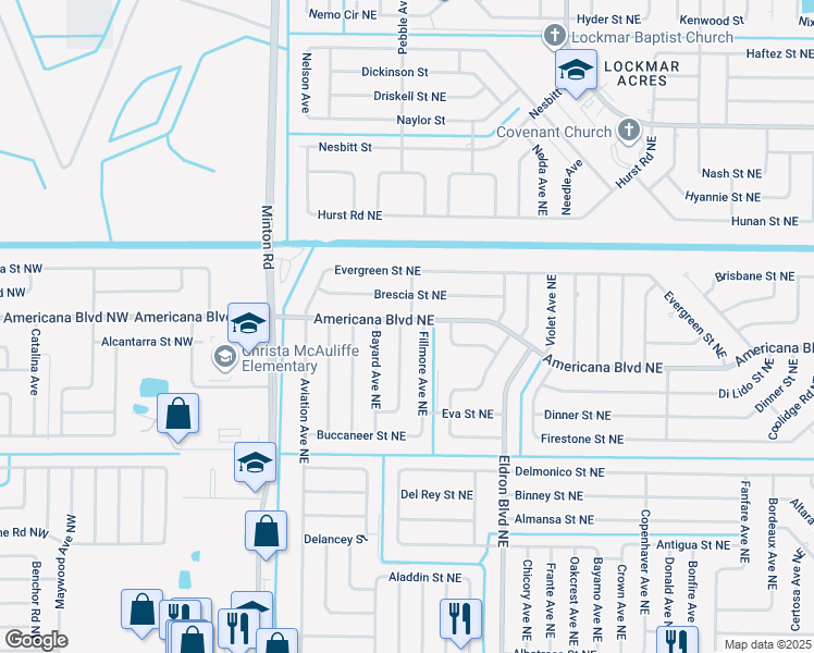 map of restaurants, bars, coffee shops, grocery stores, and more near 499 Filbert Avenue Northeast in Palm Bay