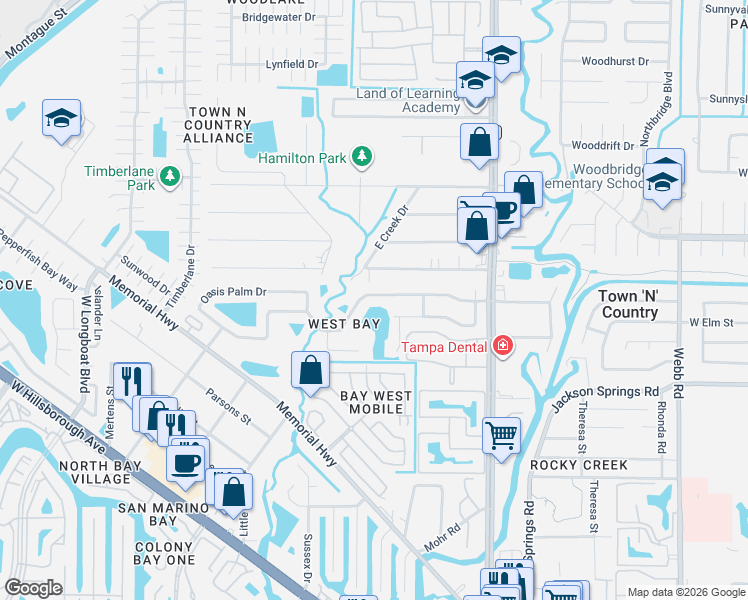 map of restaurants, bars, coffee shops, grocery stores, and more near 9023 Westbay Boulevard in Tampa