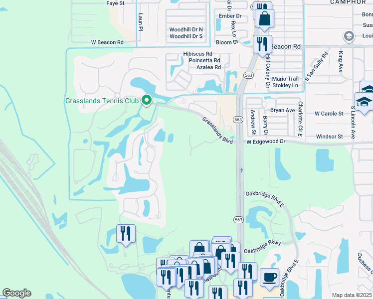 map of restaurants, bars, coffee shops, grocery stores, and more near 459 Enclave Place in Lakeland