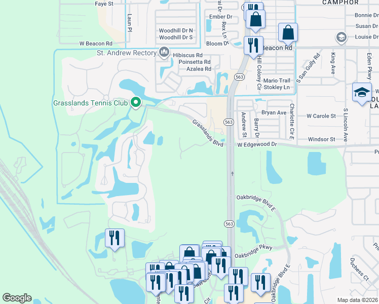 map of restaurants, bars, coffee shops, grocery stores, and more near 372 Enclave Drive in Lakeland
