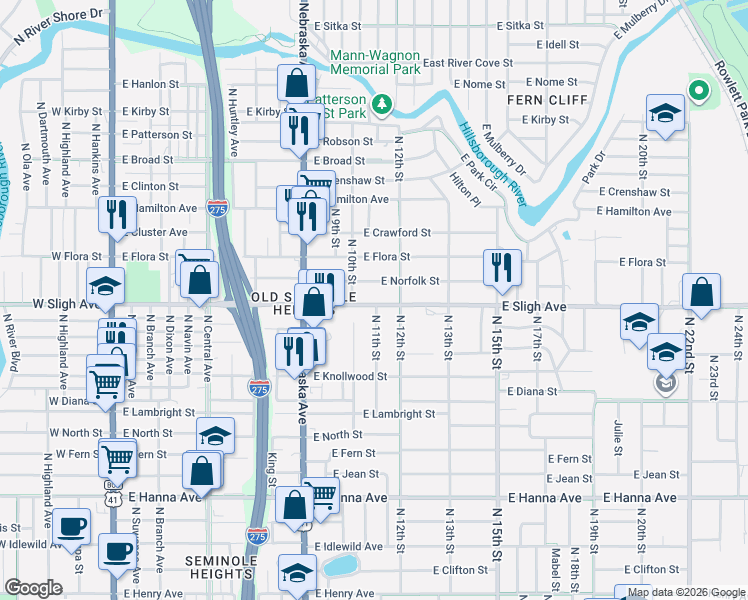 map of restaurants, bars, coffee shops, grocery stores, and more near 1010 East Sligh Avenue in Tampa