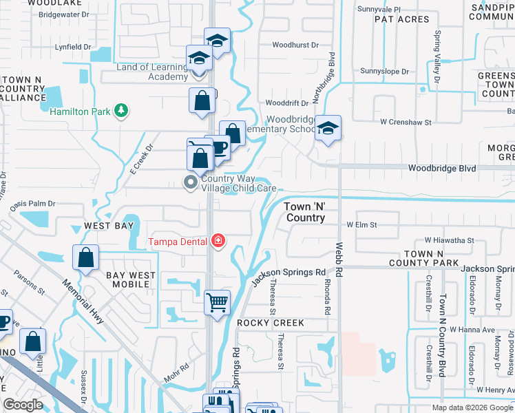 map of restaurants, bars, coffee shops, grocery stores, and more near 6807 River Road in Tampa