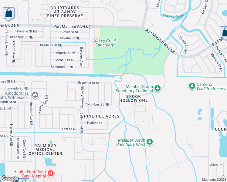 map of restaurants, bars, coffee shops, grocery stores, and more near 561 Drexel Avenue Northeast in Palm Bay