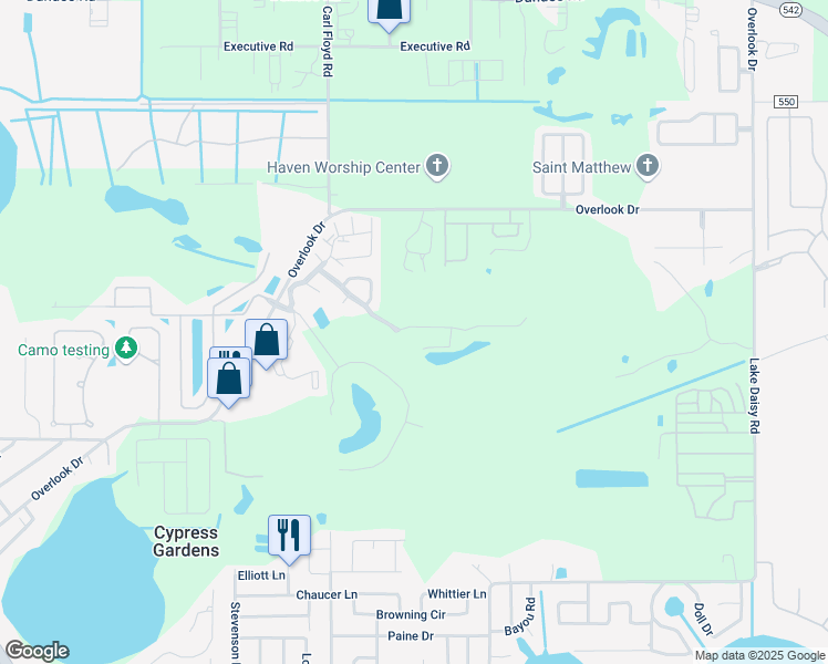 map of restaurants, bars, coffee shops, grocery stores, and more near 450 San Jose Drive in Winter Haven