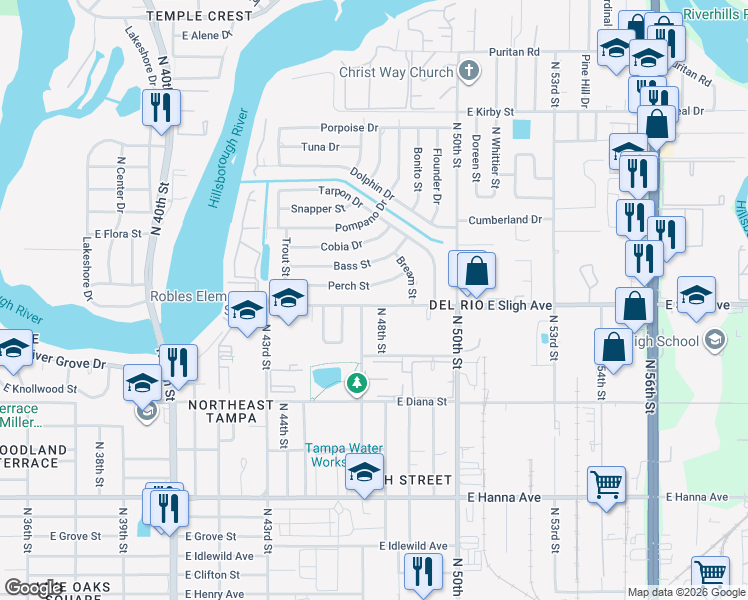 map of restaurants, bars, coffee shops, grocery stores, and more near 4704 East Sligh Avenue in Tampa