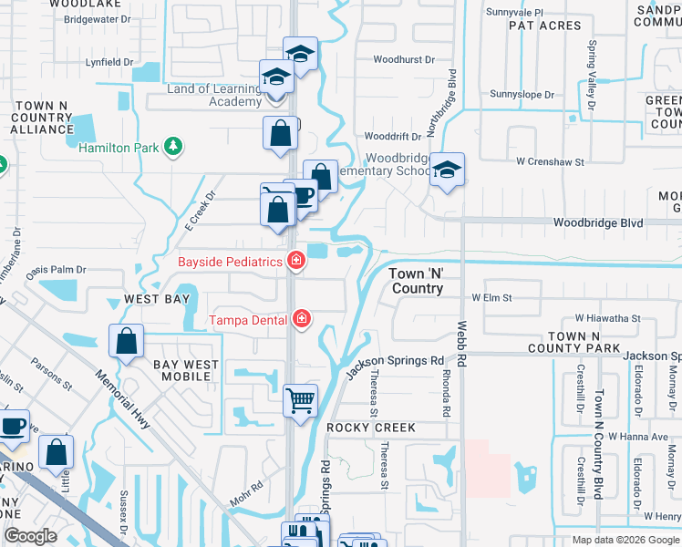 map of restaurants, bars, coffee shops, grocery stores, and more near 8701 Fountain Avenue in Tampa