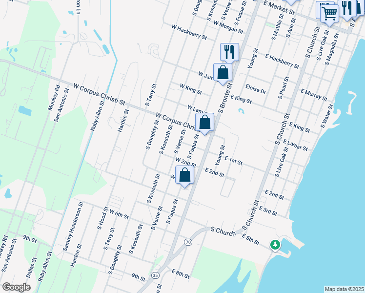 map of restaurants, bars, coffee shops, grocery stores, and more near 1004 South Verne Street in Rockport