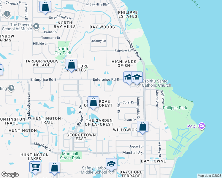 map of restaurants, bars, coffee shops, grocery stores, and more near 2430 Dana Drive in Safety Harbor