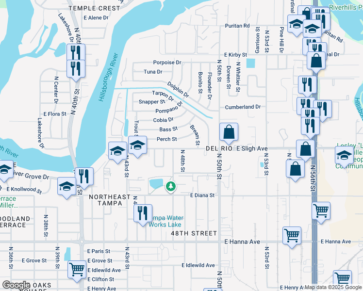 map of restaurants, bars, coffee shops, grocery stores, and more near 4706 East Sligh Avenue in Tampa