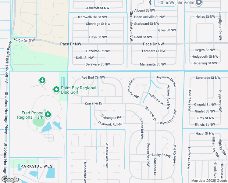 map of restaurants, bars, coffee shops, grocery stores, and more near 520 Plumbago Road Northwest in Palm Bay
