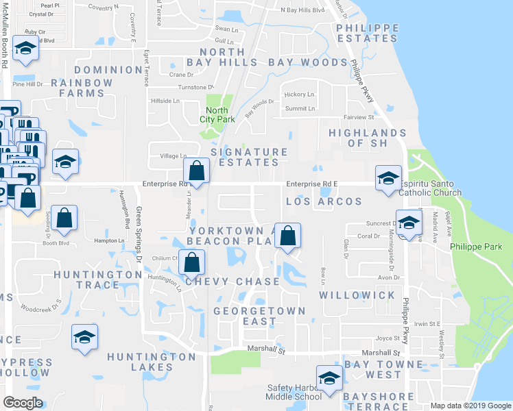 map of restaurants, bars, coffee shops, grocery stores, and more near 513 Fayette Circle South in Safety Harbor