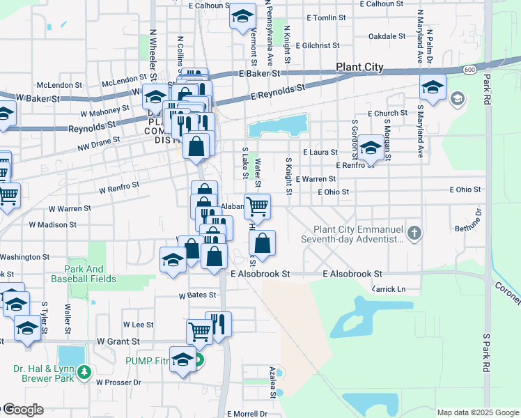 map of restaurants, bars, coffee shops, grocery stores, and more near 705 East Alabama Street in Plant City