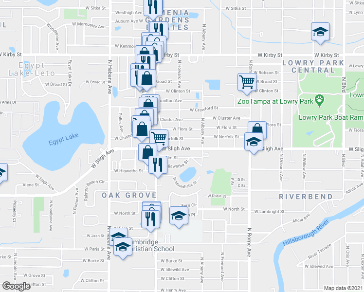 map of restaurants, bars, coffee shops, grocery stores, and more near 6901 North Howard Avenue in Tampa