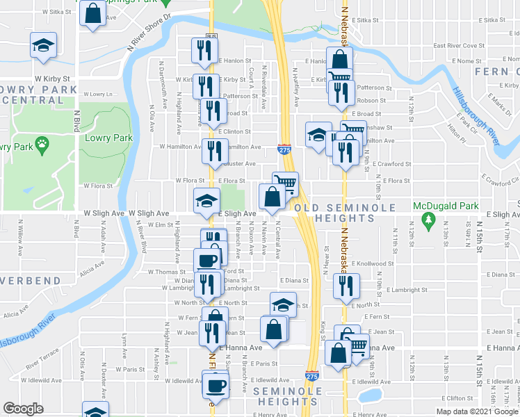 map of restaurants, bars, coffee shops, grocery stores, and more near 6902 North Navin Avenue in Tampa