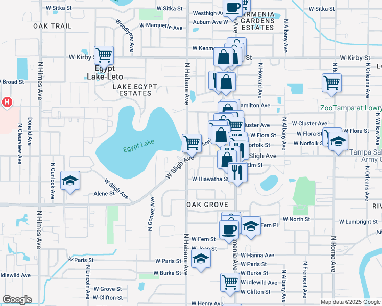 map of restaurants, bars, coffee shops, grocery stores, and more near 2715 West Sligh Avenue in Tampa