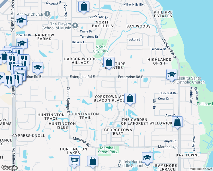 map of restaurants, bars, coffee shops, grocery stores, and more near 617 Fayette Drive West in Safety Harbor