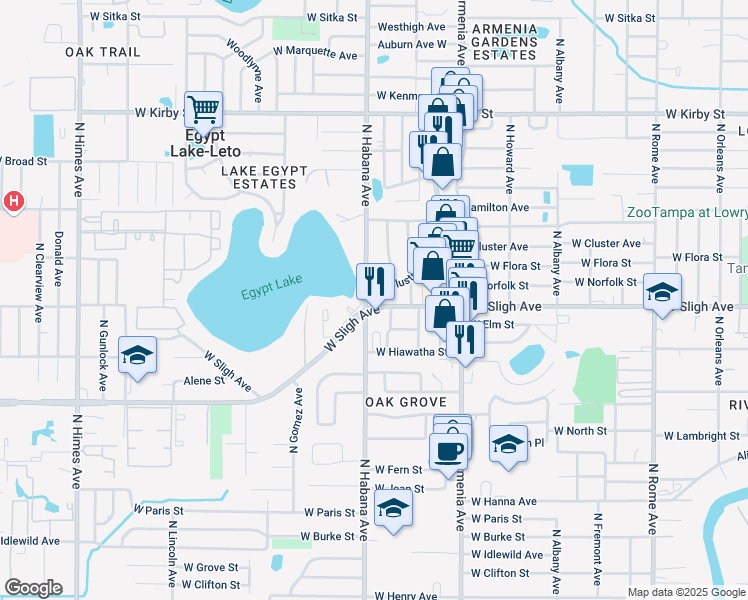 map of restaurants, bars, coffee shops, grocery stores, and more near in Egypt Lake-Leto