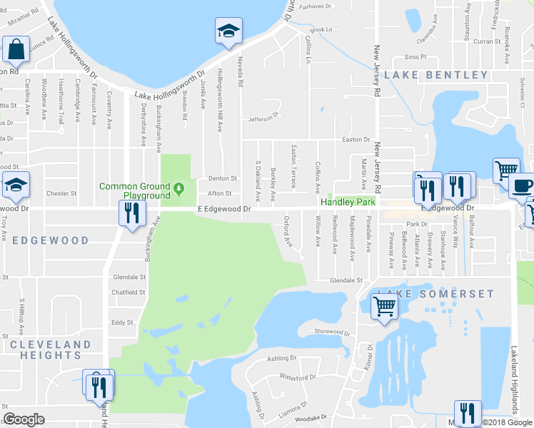 map of restaurants, bars, coffee shops, grocery stores, and more near 1237 East Edgewood Drive in Lakeland