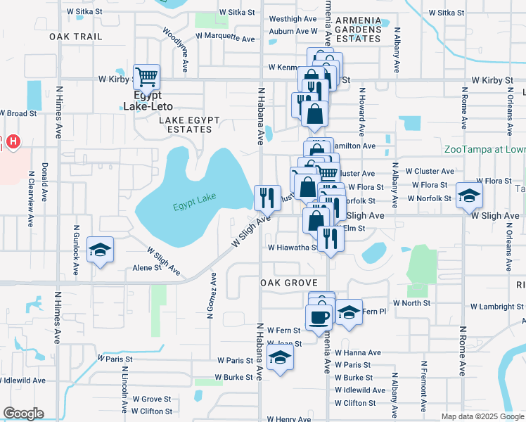 map of restaurants, bars, coffee shops, grocery stores, and more near 2715 West Sligh Avenue in Tampa