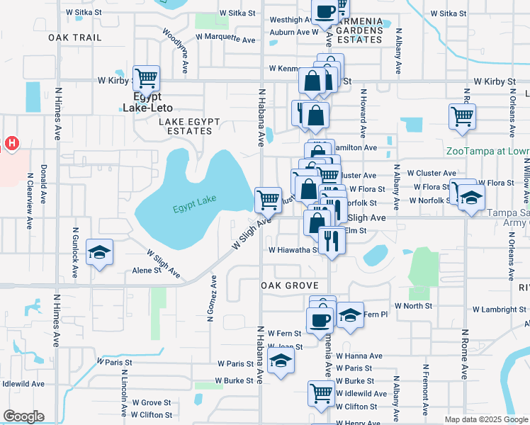 map of restaurants, bars, coffee shops, grocery stores, and more near 2715 West Sligh Avenue in Tampa