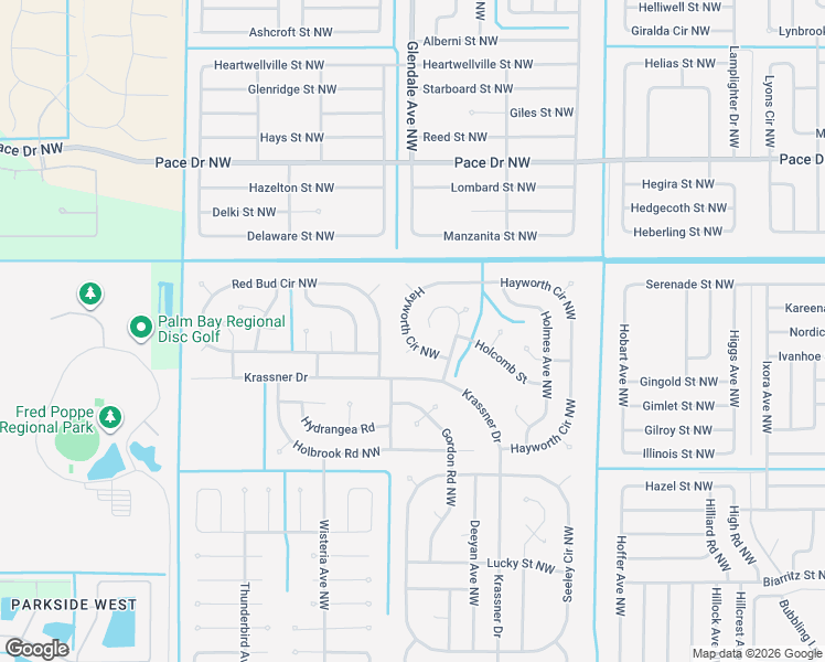 map of restaurants, bars, coffee shops, grocery stores, and more near 591 Dixon Road Northwest in Palm Bay