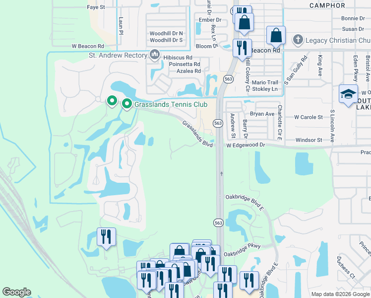 map of restaurants, bars, coffee shops, grocery stores, and more near 340 Enclave Drive in Lakeland