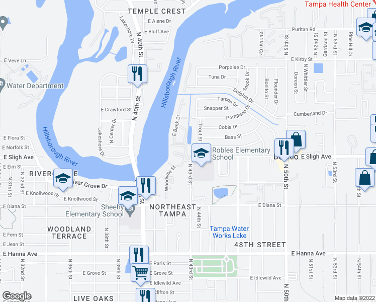 map of restaurants, bars, coffee shops, grocery stores, and more near in Tampa