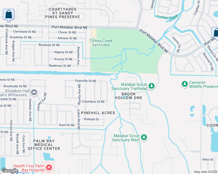 map of restaurants, bars, coffee shops, grocery stores, and more near 561 Drexel Avenue Northeast in Palm Bay