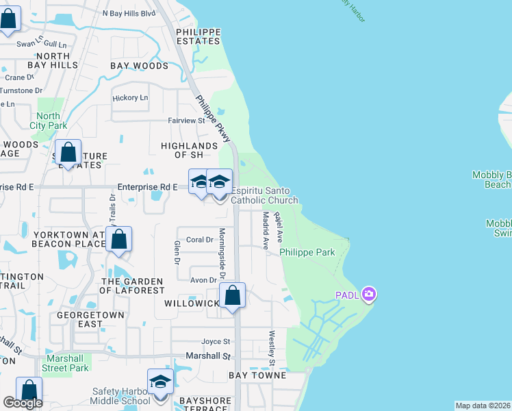 map of restaurants, bars, coffee shops, grocery stores, and more near 2455 Navarez Ave in Safety Harbor