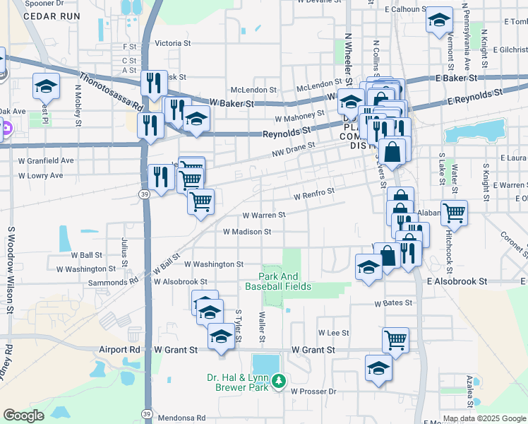 map of restaurants, bars, coffee shops, grocery stores, and more near 818 West Warren Street in Plant City