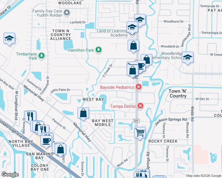 map of restaurants, bars, coffee shops, grocery stores, and more near 9007 Westbay Boulevard in Tampa