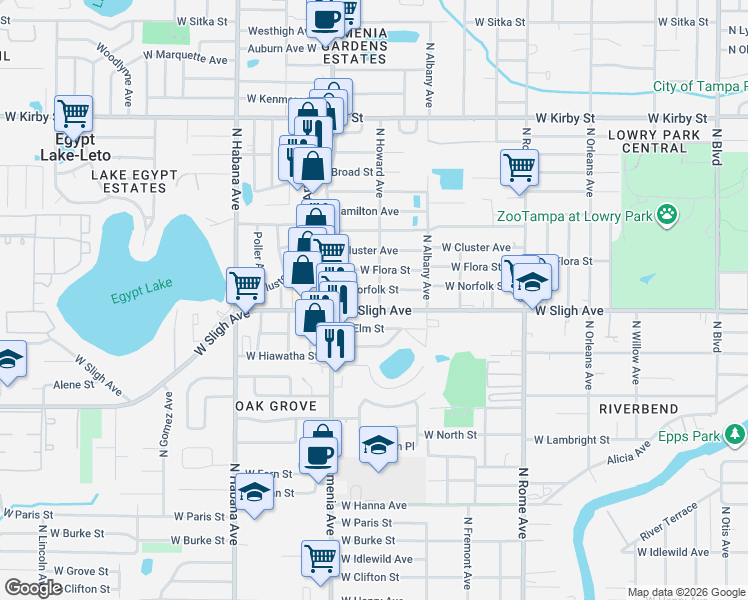 map of restaurants, bars, coffee shops, grocery stores, and more near 6901 North Howard Avenue in Tampa