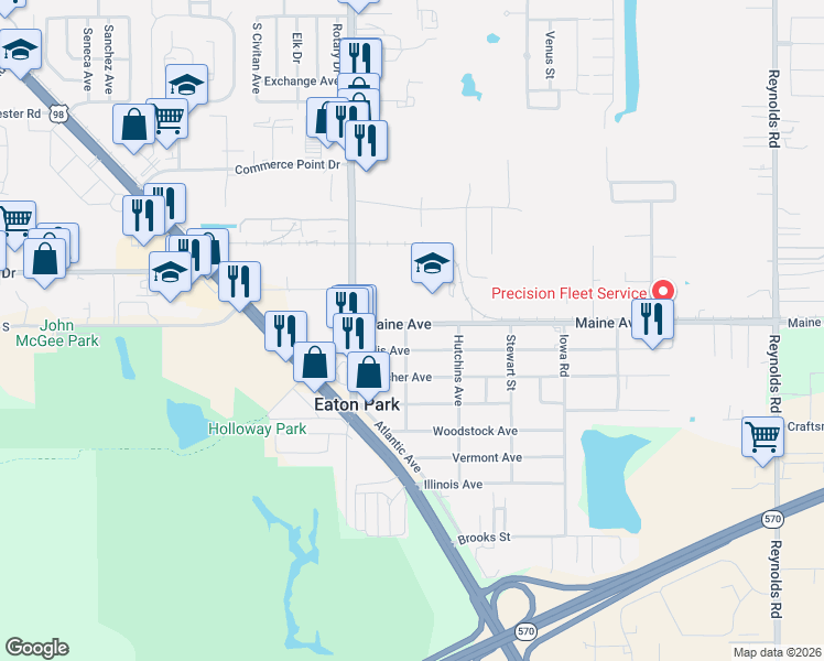 map of restaurants, bars, coffee shops, grocery stores, and more near 2907 Park Street in Eaton Park