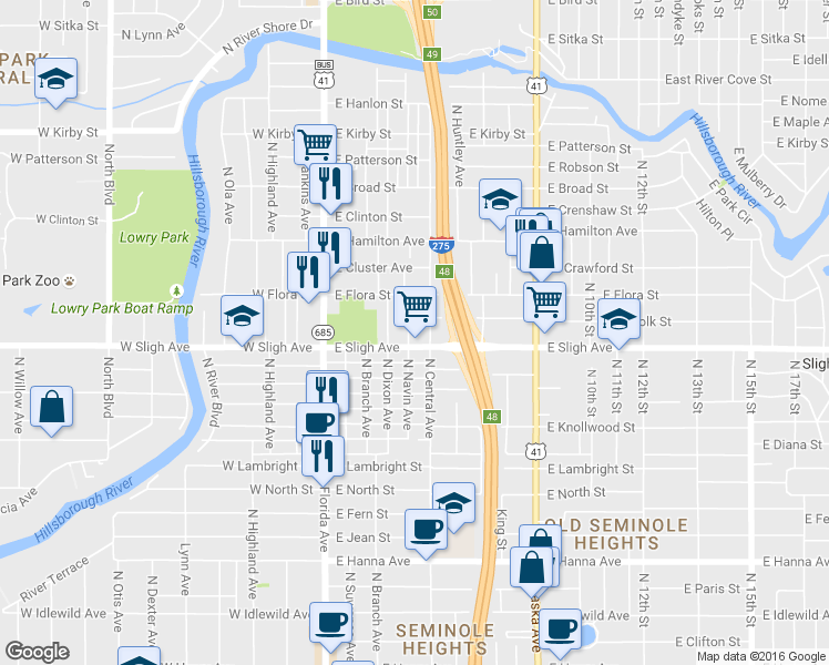 map of restaurants, bars, coffee shops, grocery stores, and more near 6902 North Navin Avenue in Tampa