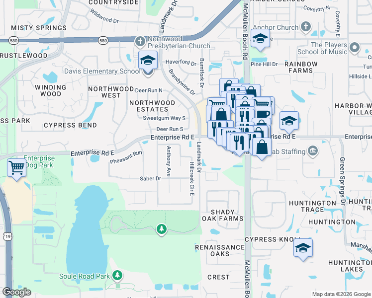 map of restaurants, bars, coffee shops, grocery stores, and more near 2457 Bond Avenue in Clearwater