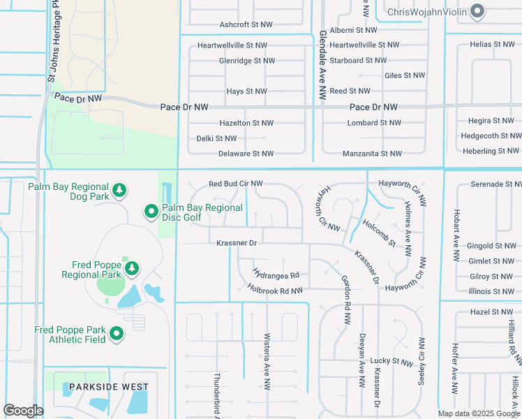 map of restaurants, bars, coffee shops, grocery stores, and more near 593 Fiji Court Northwest in Palm Bay