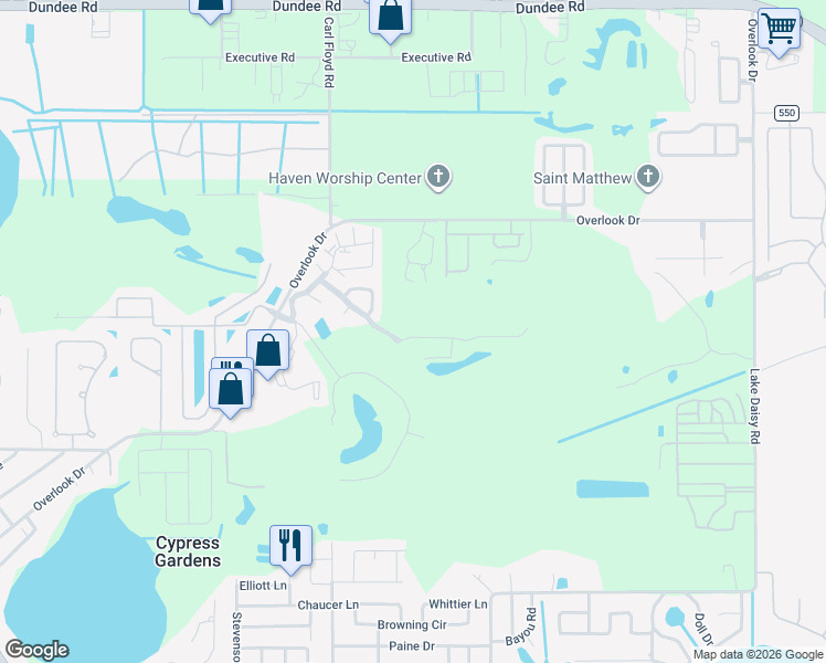 map of restaurants, bars, coffee shops, grocery stores, and more near 442 San Jose Drive in Winter Haven