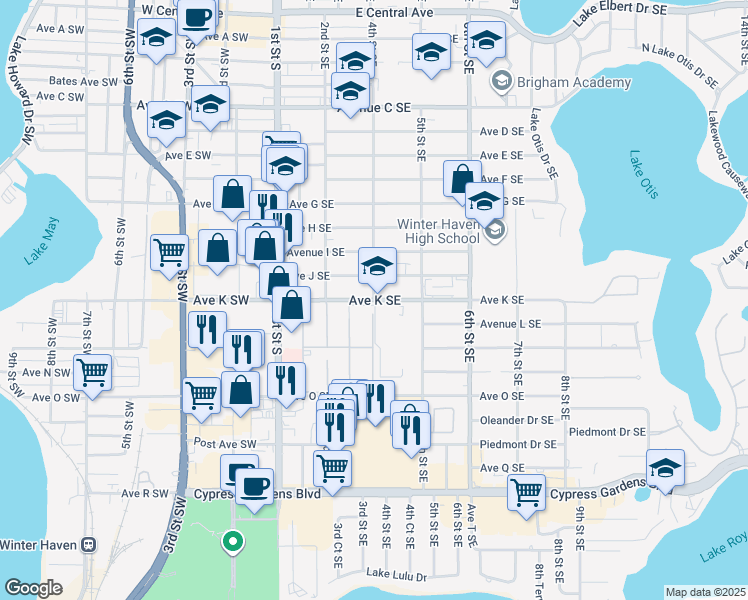 map of restaurants, bars, coffee shops, grocery stores, and more near 4th Street Southeast in Polk County
